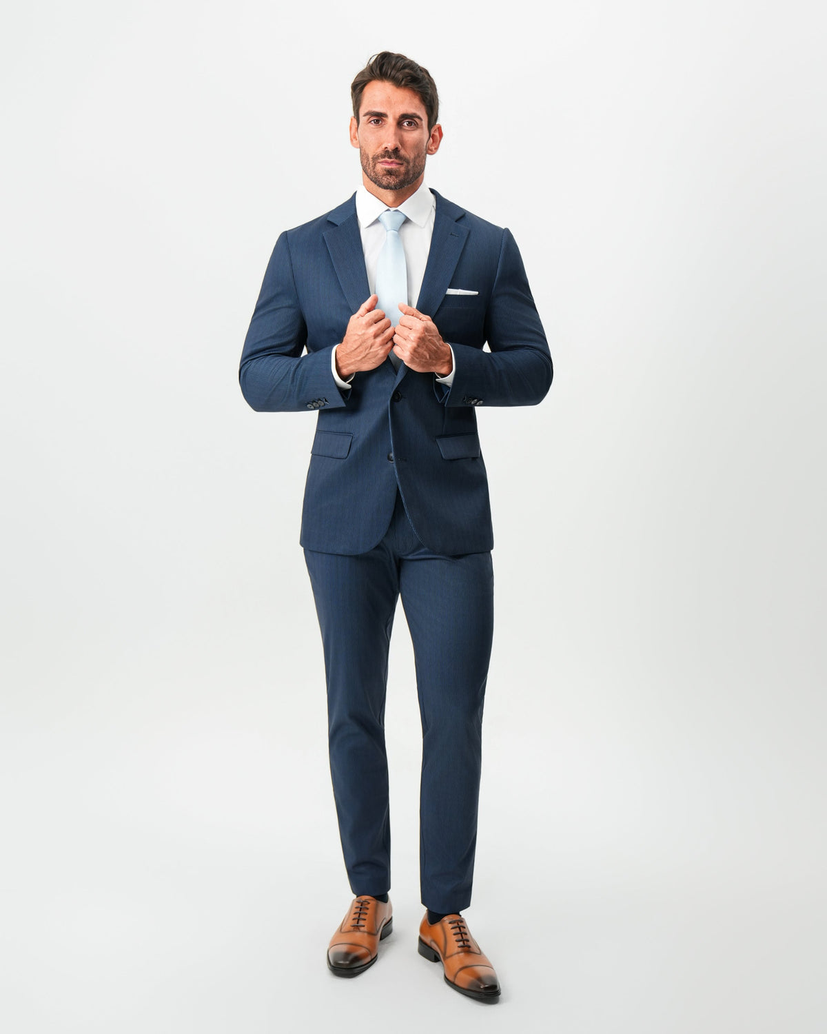 Athletic Fit Stretch Blazer - Navy & White Pinstripe | State & Liberty Suits|Blazers