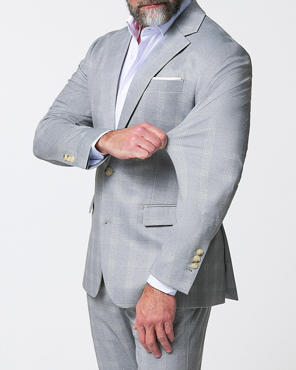 Athletic Fit Stretch Blazer - Ash Grey with White Plaid | State & Liberty Suits|Blazers