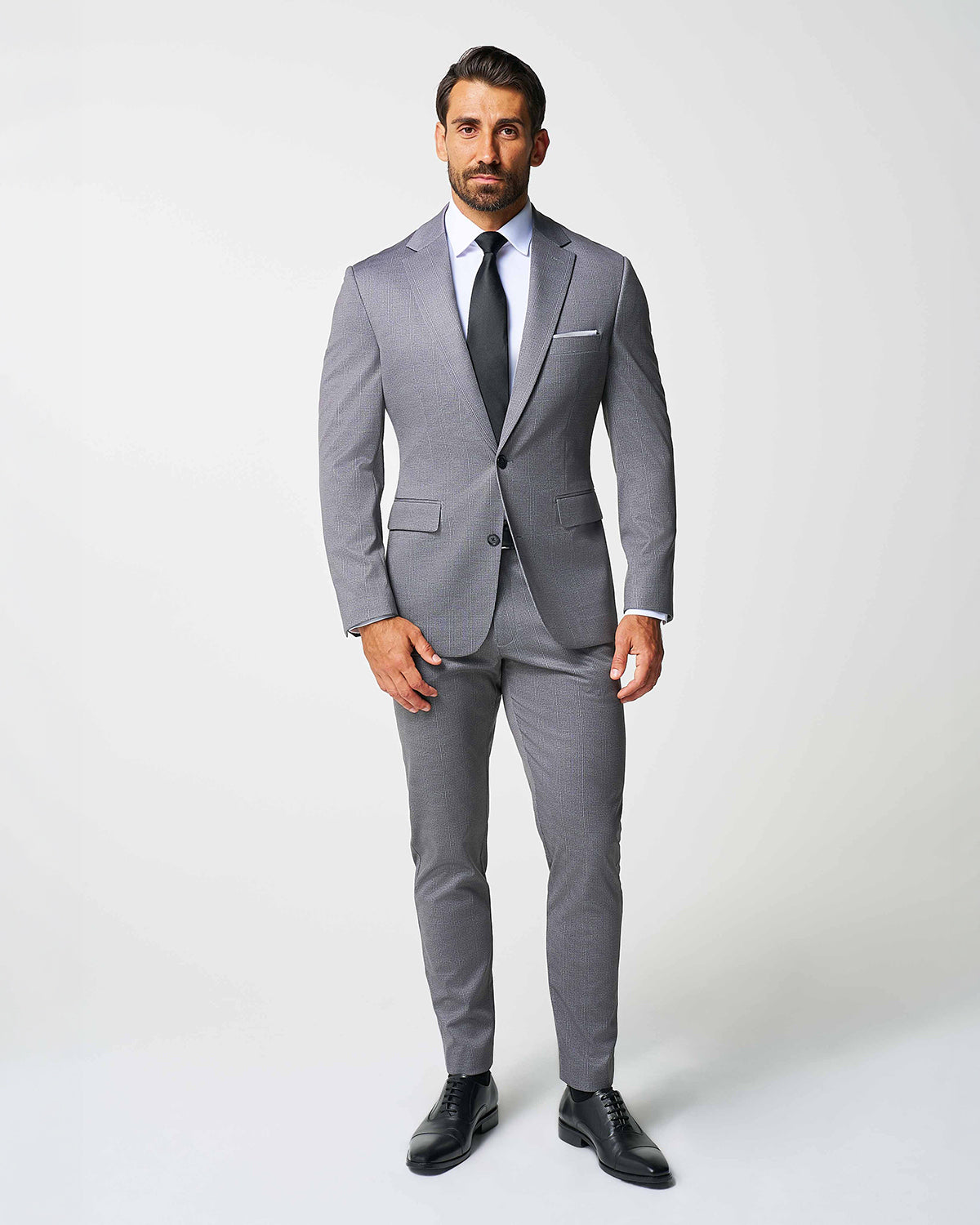 Athletic Fit Stretch Blazer - Shadow Grey Plaid | State & Liberty Suits|Blazers