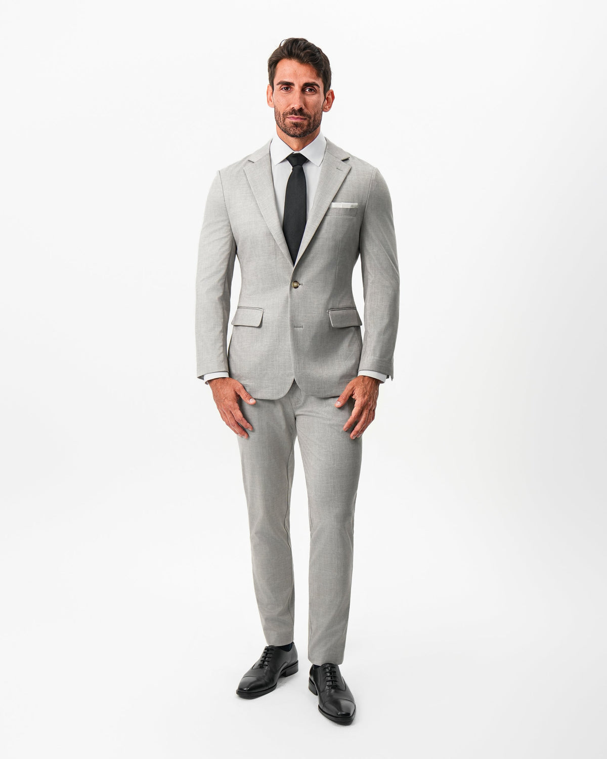 Athletic Fit Stretch Pants - Stone Crosshatch | State & Liberty Suits|Bottoms