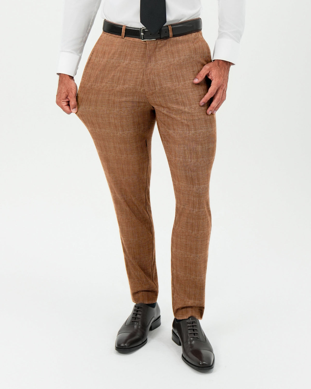 Athletic Fit Stretch Pants - Light Brown Crosshatch | State & Liberty Suits|Bottoms