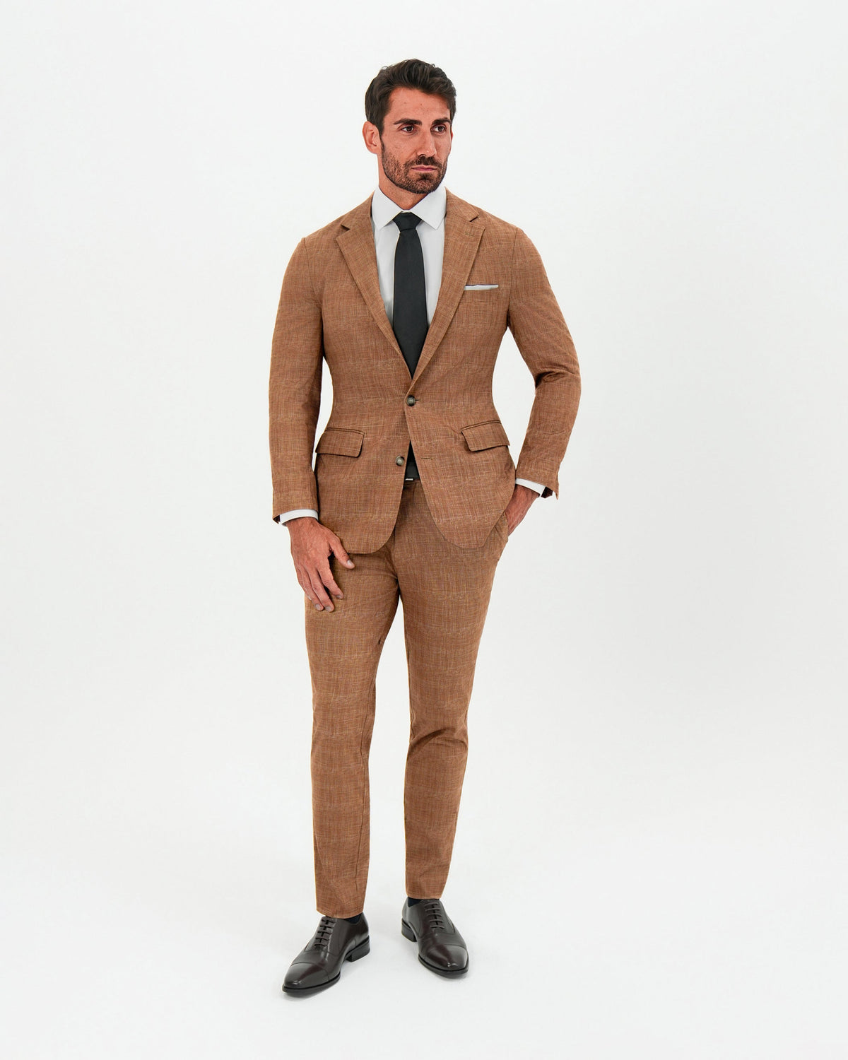 Athletic Fit Stretch Pants - Light Brown Crosshatch | State & Liberty Suits|Bottoms
