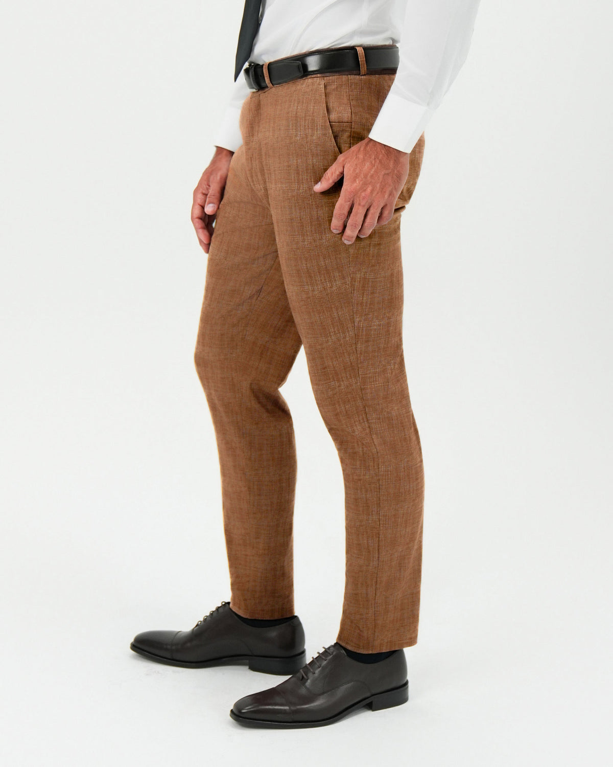Athletic Fit Stretch Pants - Light Brown Crosshatch | State & Liberty Suits|Bottoms