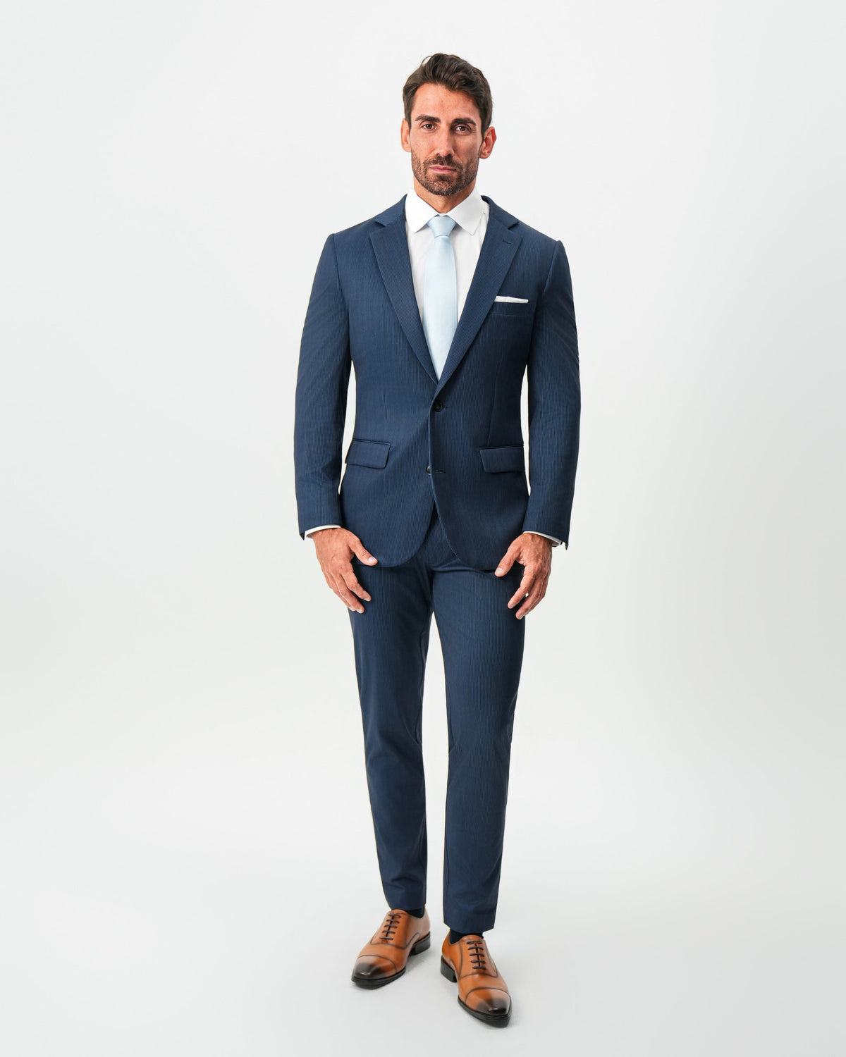 Athletic Fit Stretch Suit Pants - Navy & White Pinstripe | State & Liberty Suits
