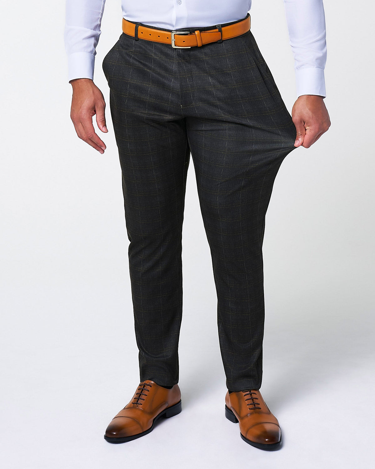 Athletic Fit Stretch Suit Pants - Brown Plaid | State & Liberty Suits|Bottoms