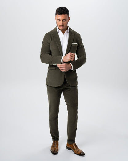 Corduroy Flat Front Waistband Pant - Dark Olive | State & Liberty Suits|Bottoms