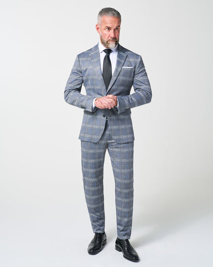 Athletic Fit Stretch Blazer - Grey with Blue Plaid | State & Liberty Blazers|Suits