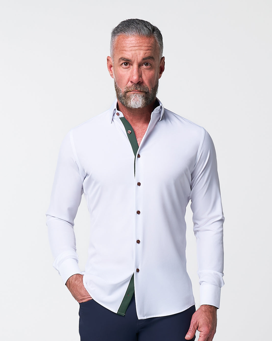 "The Smokey" Solid White With Olive Accents | State & Liberty Dress Shirts