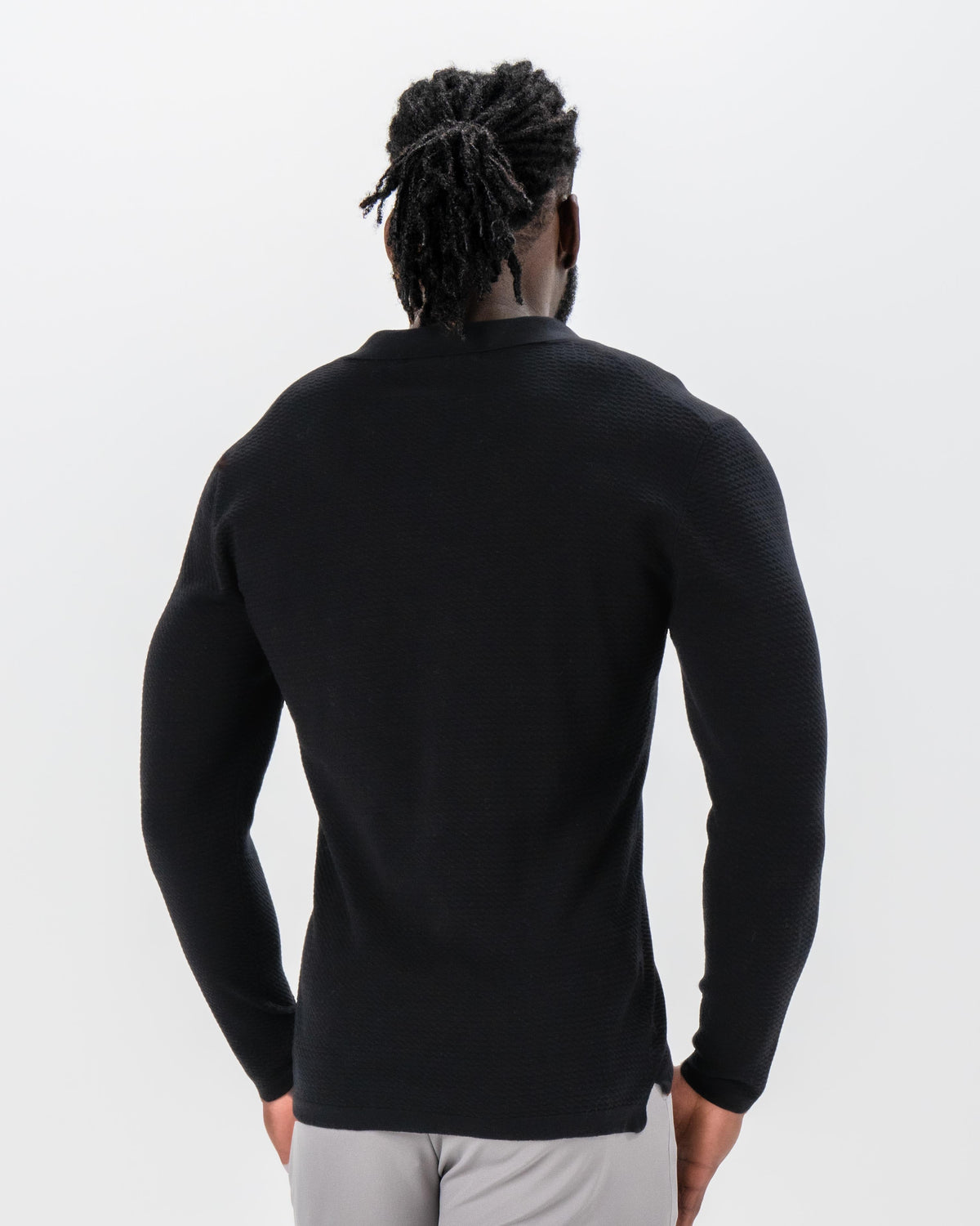 Textured Buttonless Long Sleeve Polo - Black | State & Liberty Tops