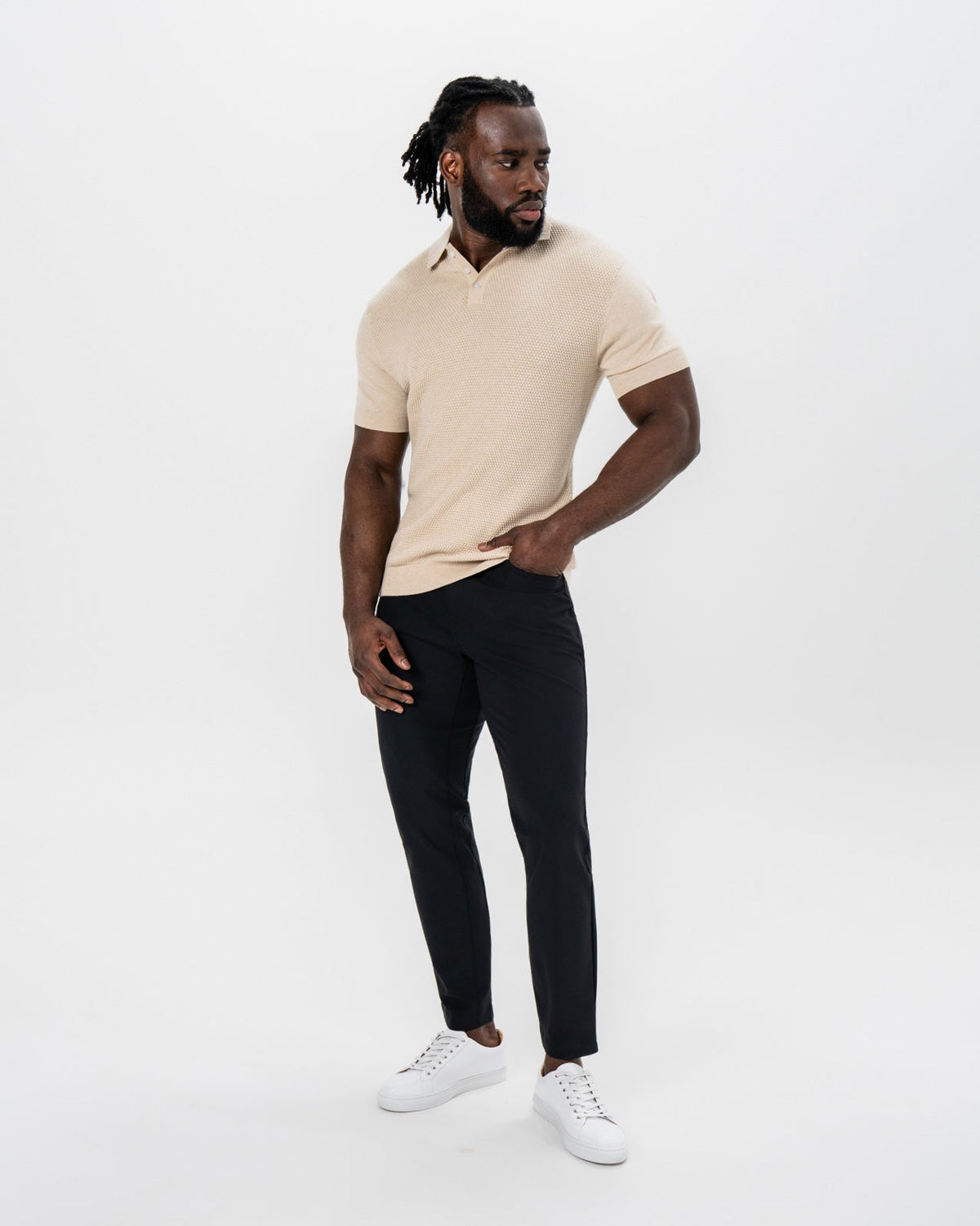 Textured Knit Cashmere Polo - Sand | State & Liberty Tops