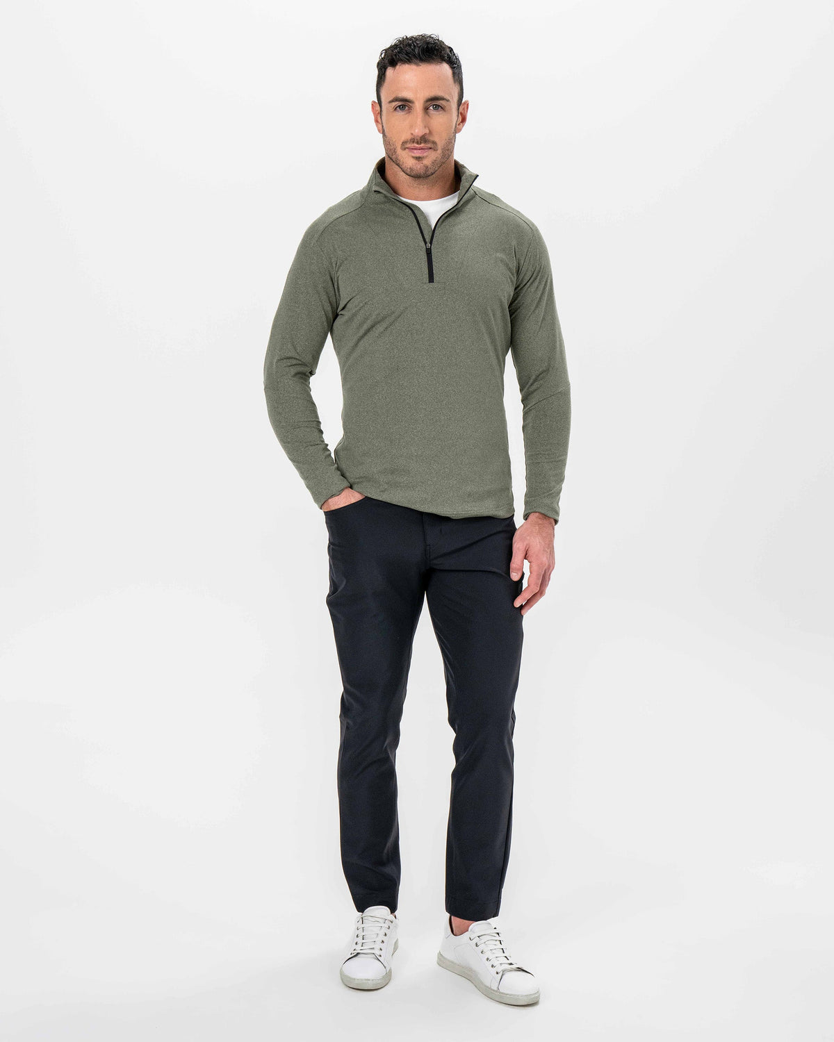 Brushed Quarter Zip - Heathered Olive | State & Liberty Tops