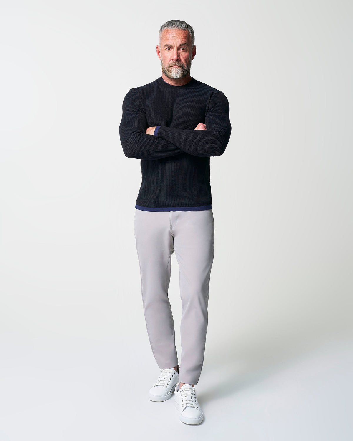 Lightweight Ribbed Knit Crewneck Sweater - Navy & Black | State & Liberty Tops