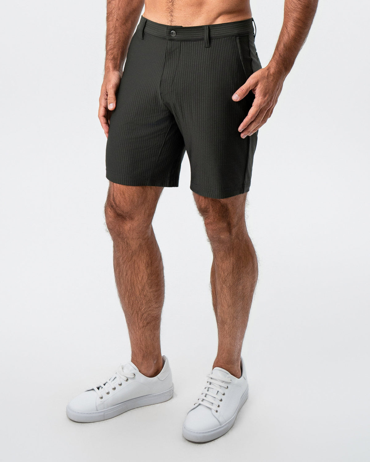 Athletic Fit Shorts - Army Green Seersucker | State & Liberty Bottoms