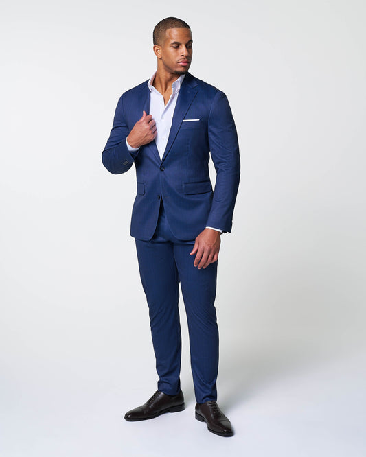 Athletic Fit Stretch Suit - Navy & White Stripe | State & Liberty Suits