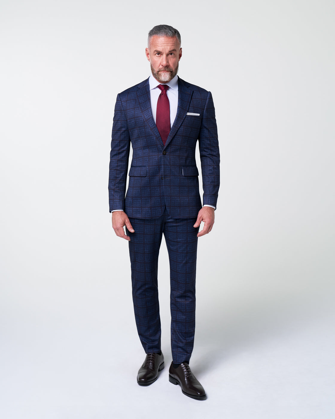 Athletic Fit Stretch Suit - Navy & Maroon Windowpane | State & Liberty Suits
