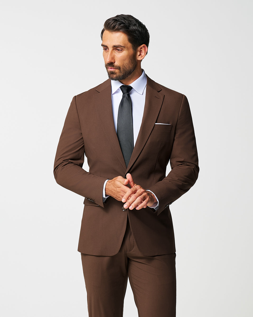 Athletic Fit Stretch Suit - Lightweight Heathered Chocolate | State & Liberty Suits