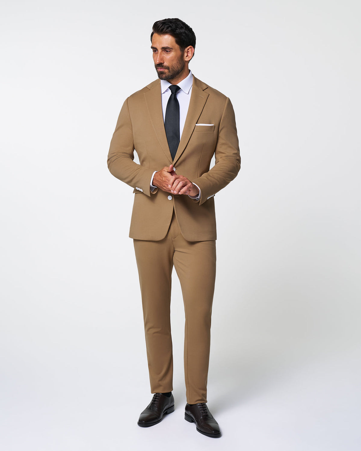 Athletic Fit Stretch Suit - Solid Dark Tan | State & Liberty Suits