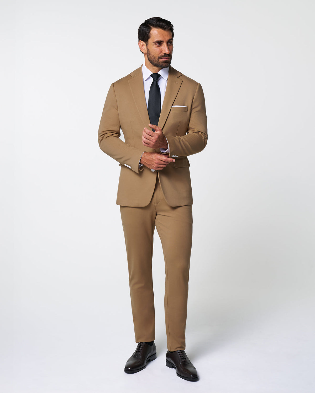 Athletic Fit Stretch Suit - Solid Dark Tan | State & Liberty Suits