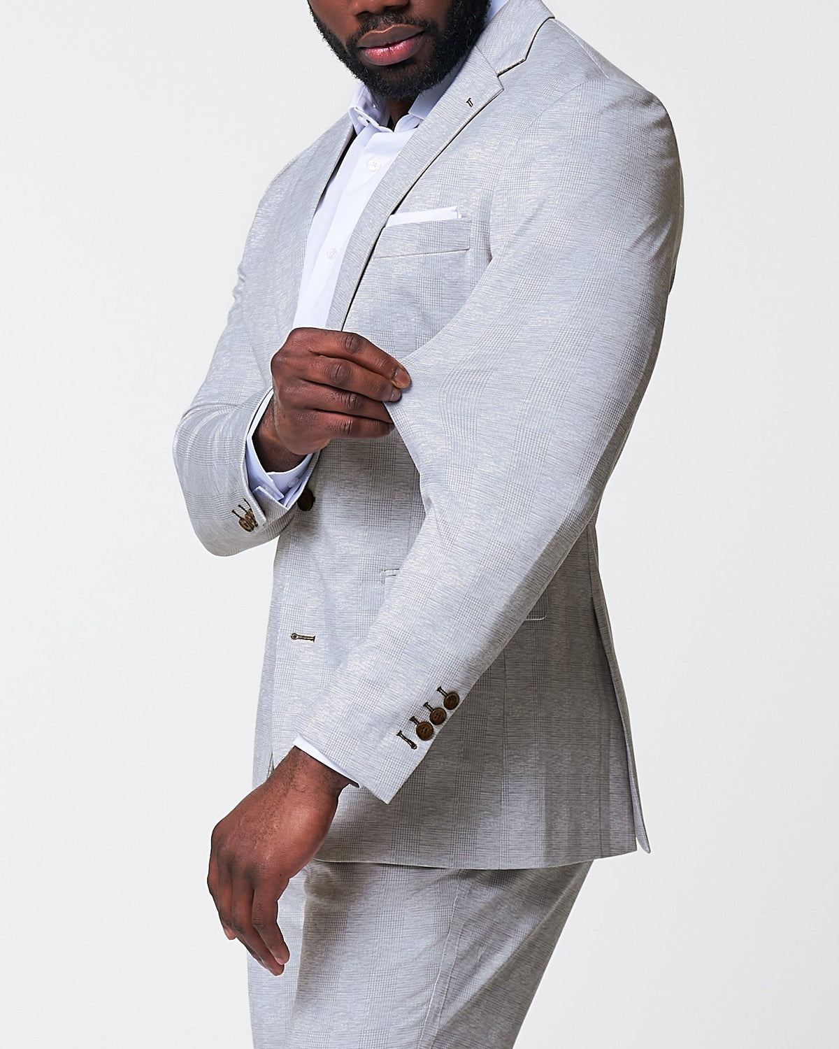 Athletic Fit Stretch Suit - Light Grey Plaid | State & Liberty Suits