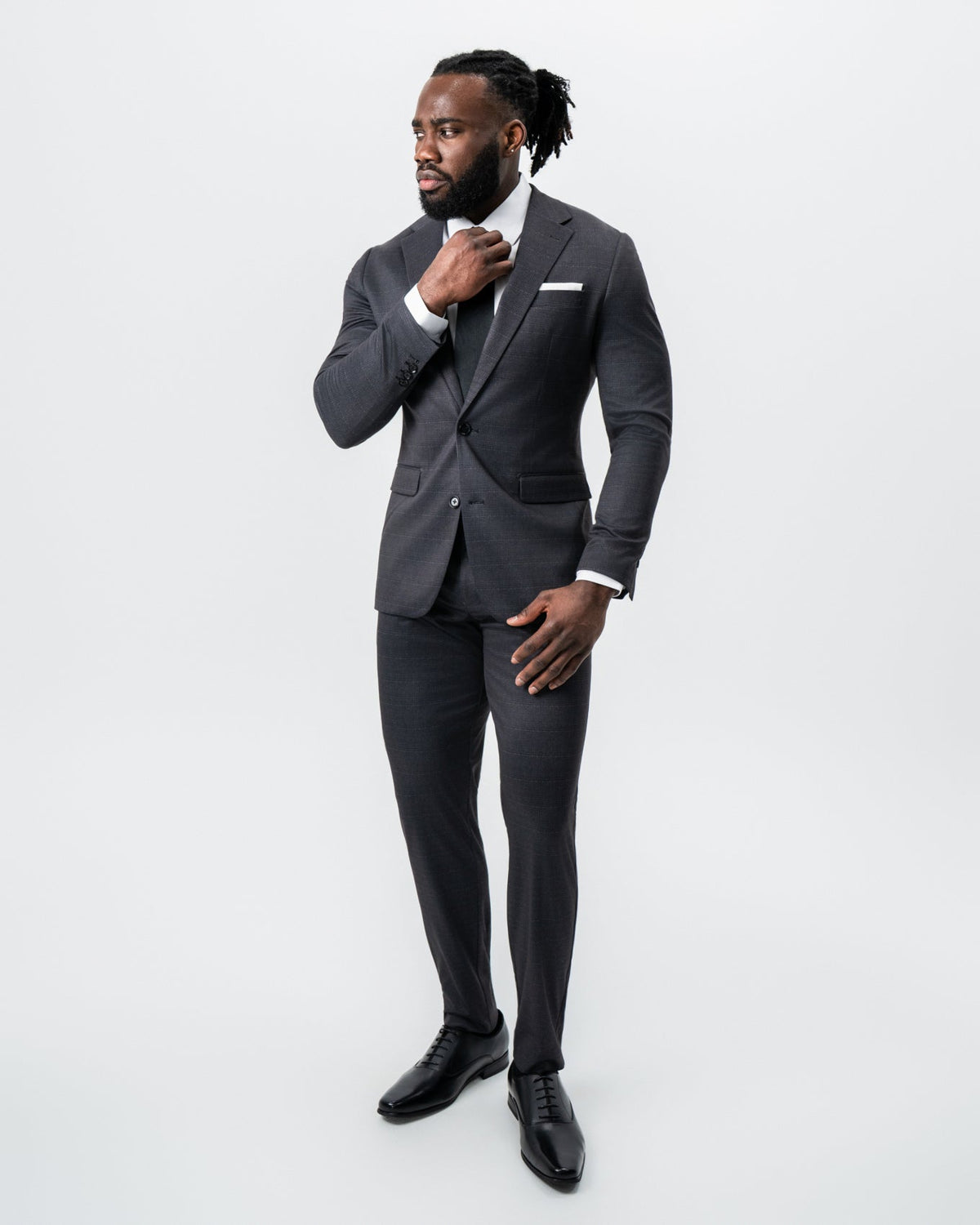 Athletic Fit Stretch Suit - Black and Charcoal Plaid | State & Liberty Suits
