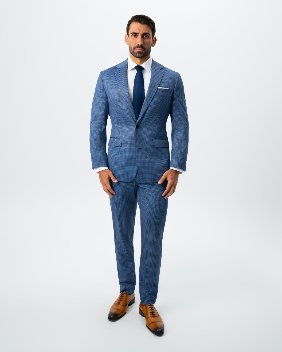 Athletic Fit Stretch Suit - Steel Blue Houndstooth | State & Liberty Suits