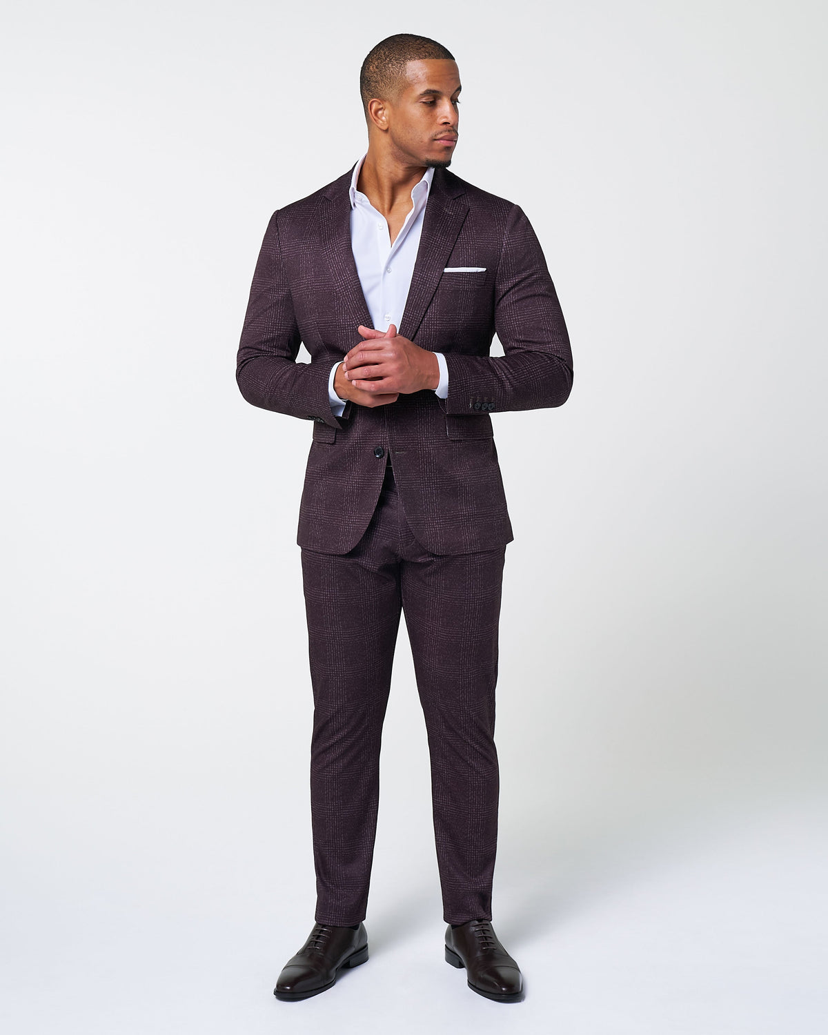 Athletic Fit Stretch Suit - Burgundy Big Plaid | State & Liberty Suits