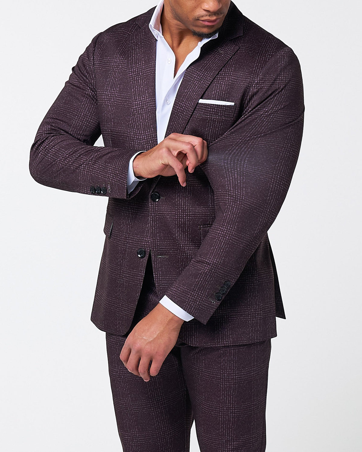 Athletic Fit Stretch Suit - Burgundy Big Plaid | State & Liberty Suits