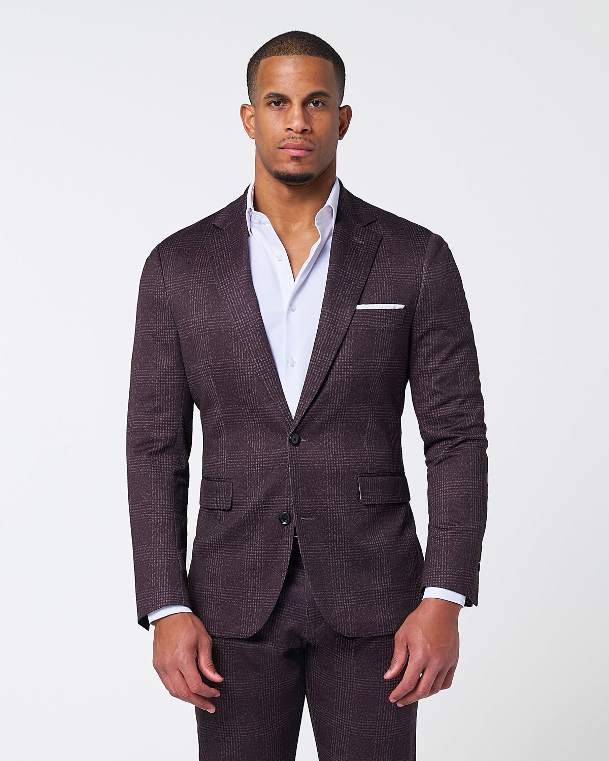 Athletic Fit Stretch Suit - Burgundy Big Plaid | State & Liberty Suits