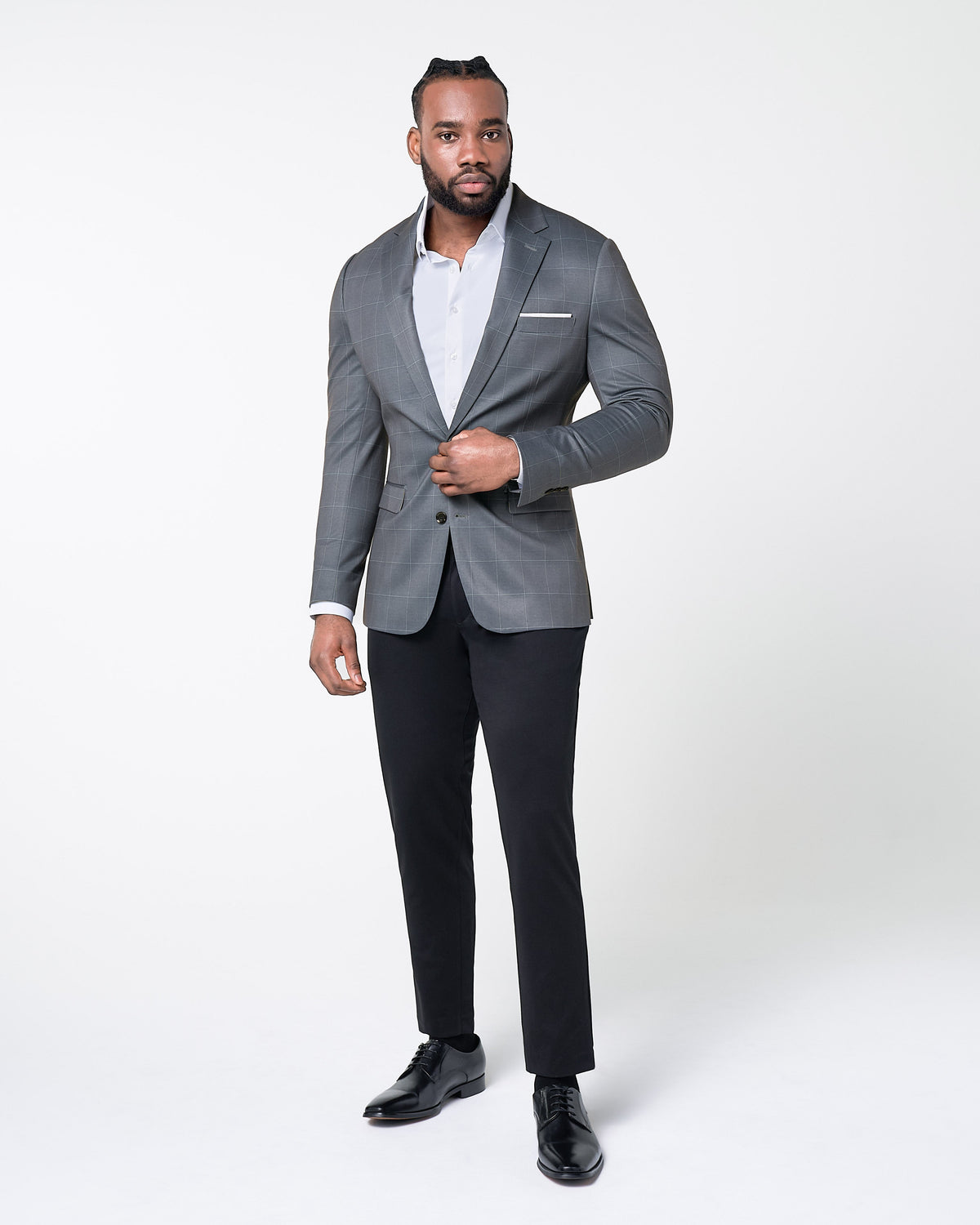 Athletic Fit Stretch Blazer - Grey and White Big Windowpane | State & Liberty Suits|Blazers