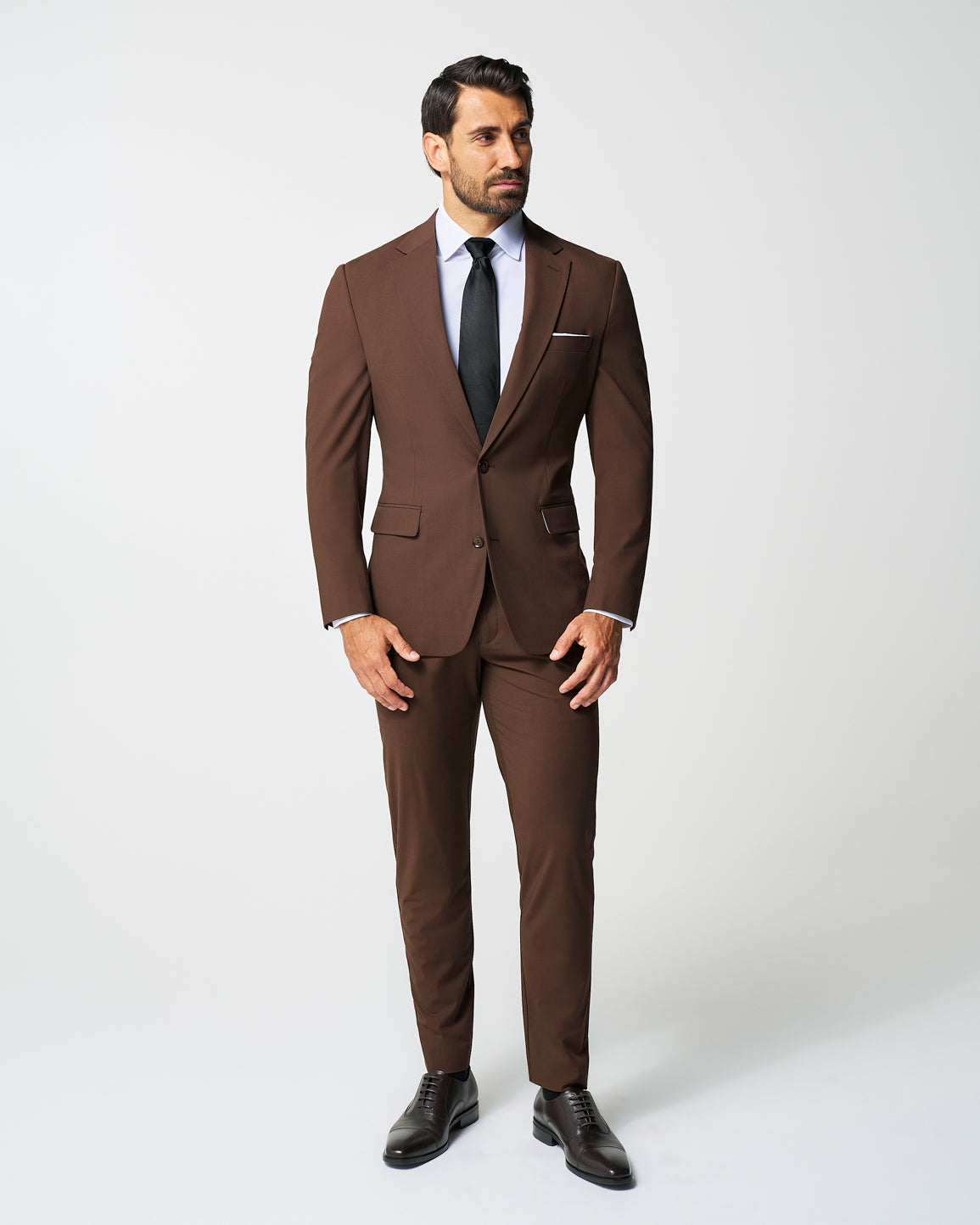 Athletic Fit Stretch Suit Pants - Lightweight Heathered Chocolate | State & Liberty Suits|Bottoms