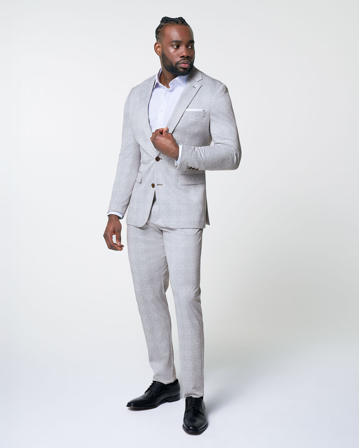 Athletic Fit Stretch Suit Pants - Light Grey Plaid | State & Liberty Suits|Bottoms