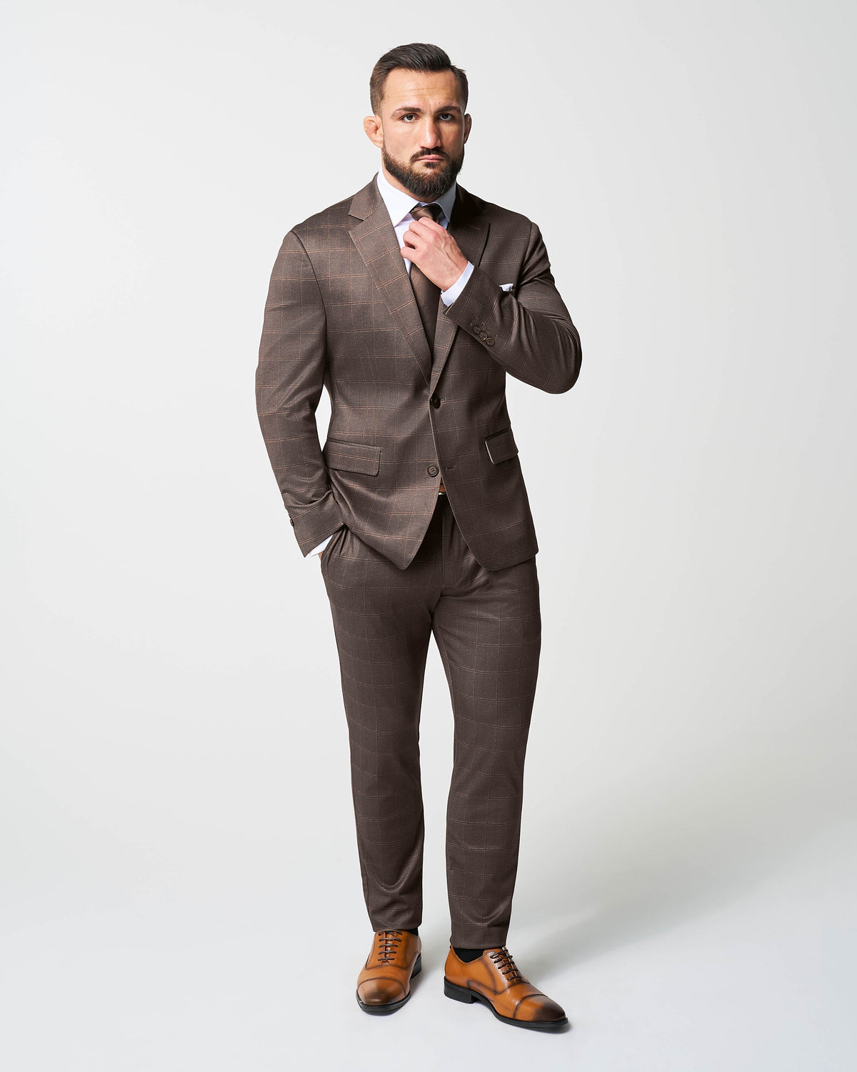 Athletic Fit Stretch Suit - Bronzed Brown Big Windowpane | State & Liberty Suits